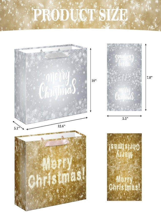 Jaywayang 2Pcs Large Christmas Snowflake Gift Bag with Tissue Paper and Card for Xmas Holiday Presents Wrapping.(Gold, Silver) - Image 2